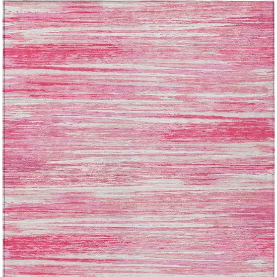 Pink And Ivory Striped Washable Indoor Outdoor Area Rug Photo 7