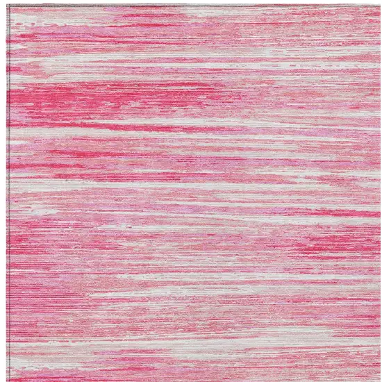 Pink And Ivory Striped Washable Indoor Outdoor Area Rug Photo 6