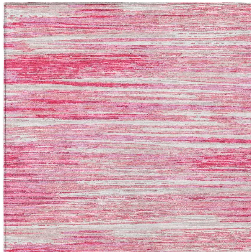 Pink And Ivory Striped Washable Indoor Outdoor Area Rug Photo 6