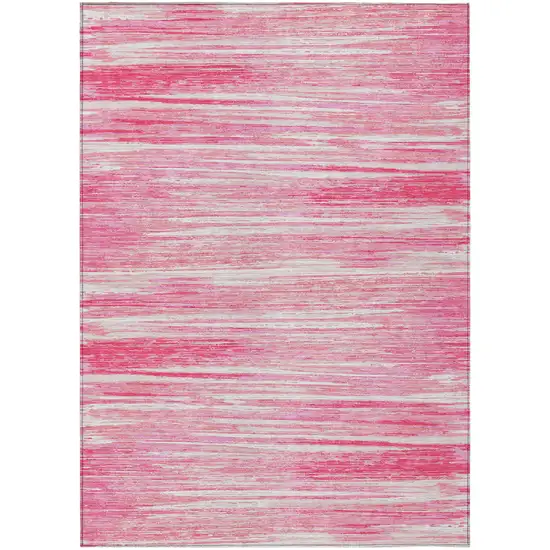 Pink And Ivory Striped Washable Indoor Outdoor Area Rug Photo 2