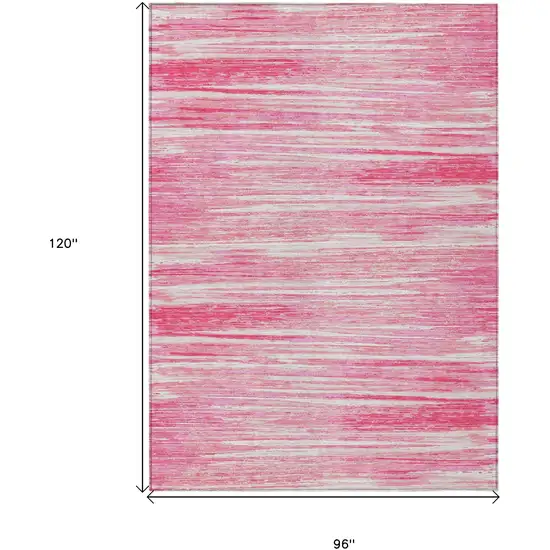 Pink And Ivory Striped Washable Indoor Outdoor Area Rug Photo 3