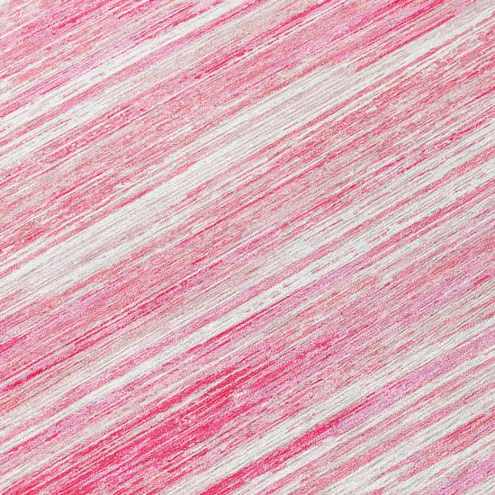 Pink And Ivory Striped Washable Indoor Outdoor Area Rug Photo 8