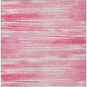 Photo of Pink And Ivory Striped Washable Indoor Outdoor Area Rug
