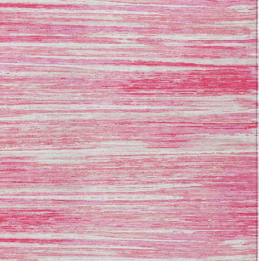 Pink And Ivory Striped Washable Indoor Outdoor Area Rug Photo 6