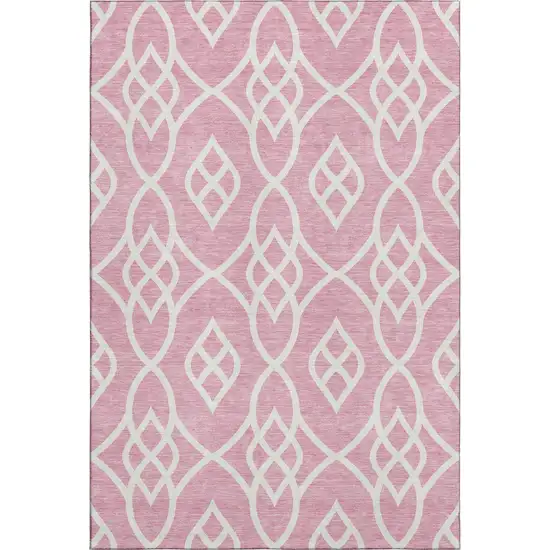 Pink And Ivory Trellis Washable Area Rug With UV Protection Photo 1