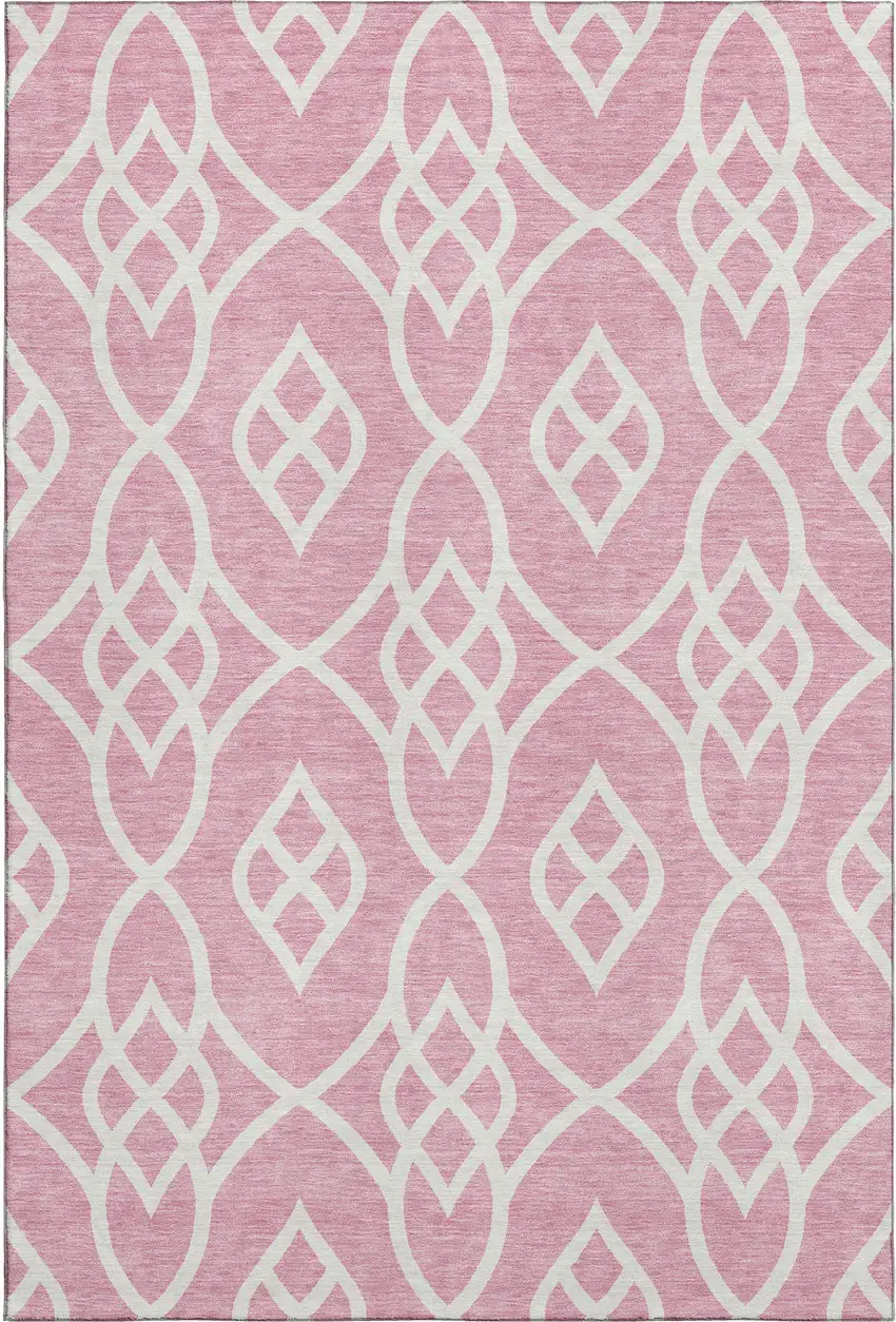 Pink And Ivory Trellis Washable Area Rug With UV Protection Photo 1