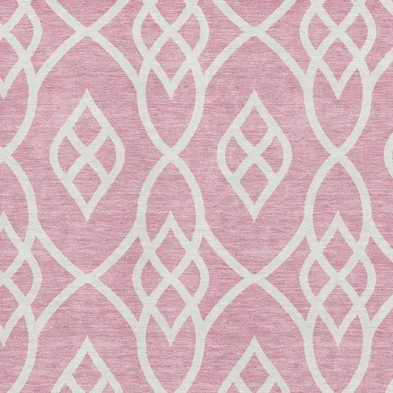 Pink And Ivory Trellis Washable Area Rug With UV Protection Photo 3