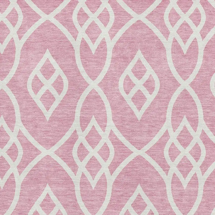 Pink And Ivory Trellis Washable Area Rug With UV Protection Photo 3