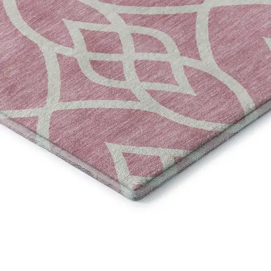 Pink And Ivory Trellis Washable Area Rug With UV Protection Photo 8