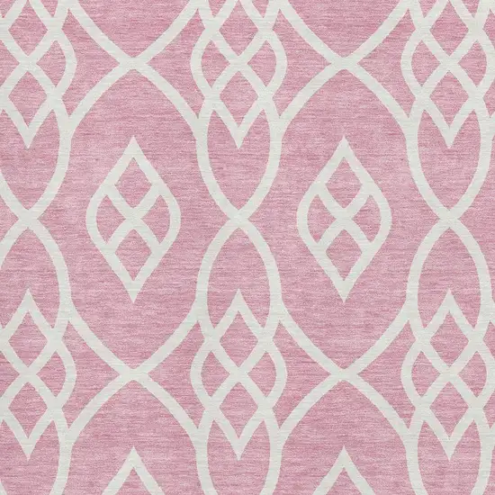 Pink And Ivory Trellis Washable Area Rug With UV Protection Photo 3