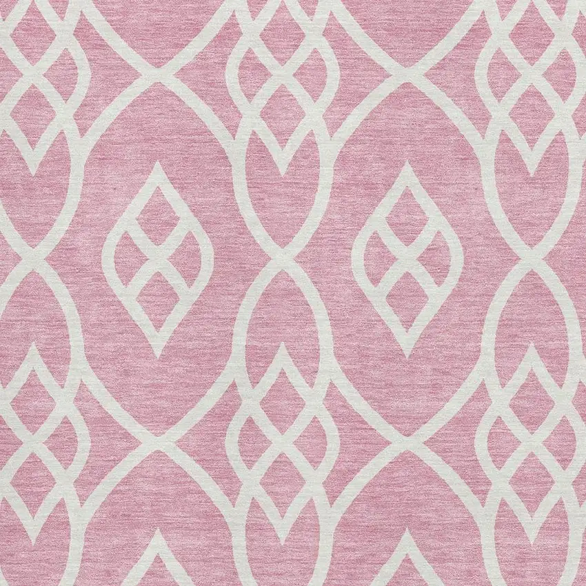 Pink And Ivory Trellis Washable Area Rug With UV Protection Photo 3