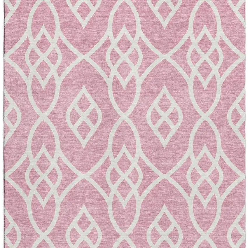 Pink And Ivory Trellis Washable Area Rug With UV Protection Photo 4