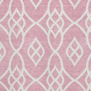 Photo of Pink And Ivory Trellis Washable Area Rug With UV Protection