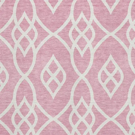 Pink And Ivory Trellis Washable Area Rug With UV Protection Photo 3