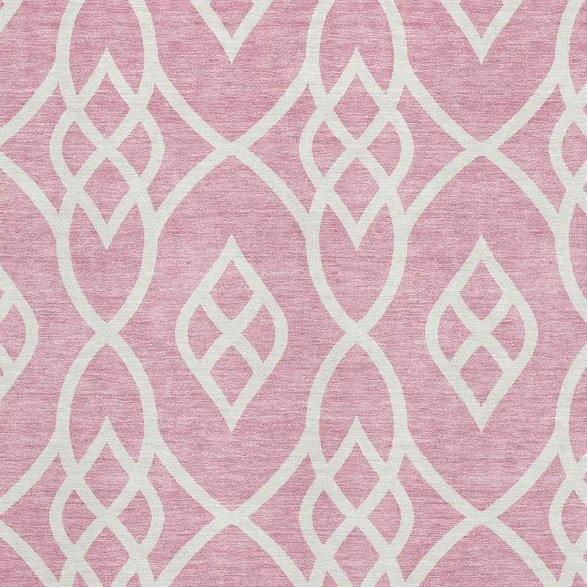 Pink And Ivory Trellis Washable Area Rug With UV Protection Photo 3