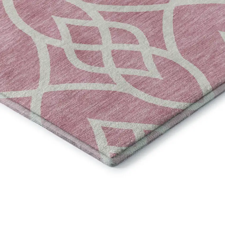 Pink And Ivory Trellis Washable Area Rug With UV Protection Photo 8