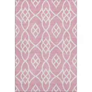 Photo of Pink And Ivory Trellis Washable Area Rug With UV Protection