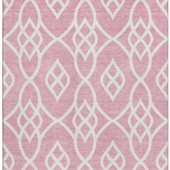 Pink And Ivory Trellis Washable Area Rug With UV Protection Photo 4