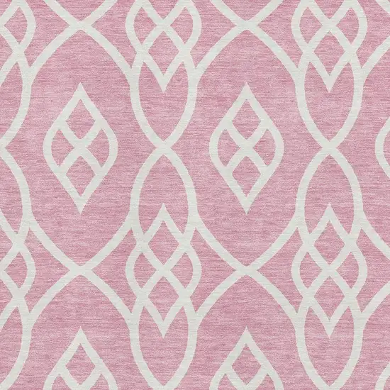 Pink And Ivory Trellis Washable Area Rug With UV Protection Photo 3