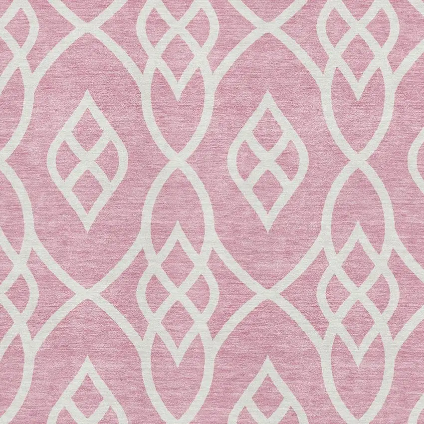 Pink And Ivory Trellis Washable Area Rug With UV Protection Photo 3