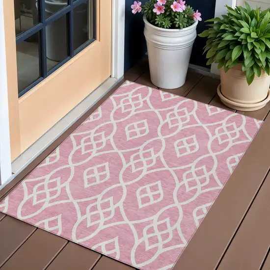 Pink And Ivory Trellis Washable Indoor Outdoor Area Rug Photo 1