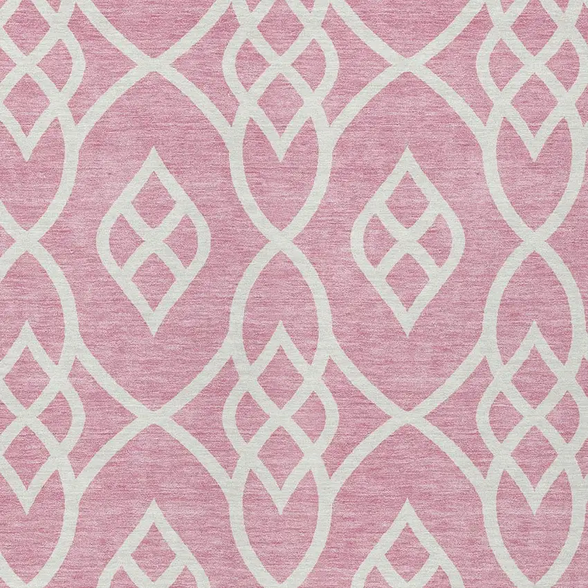 Pink And Ivory Trellis Washable Indoor Outdoor Area Rug Photo 6