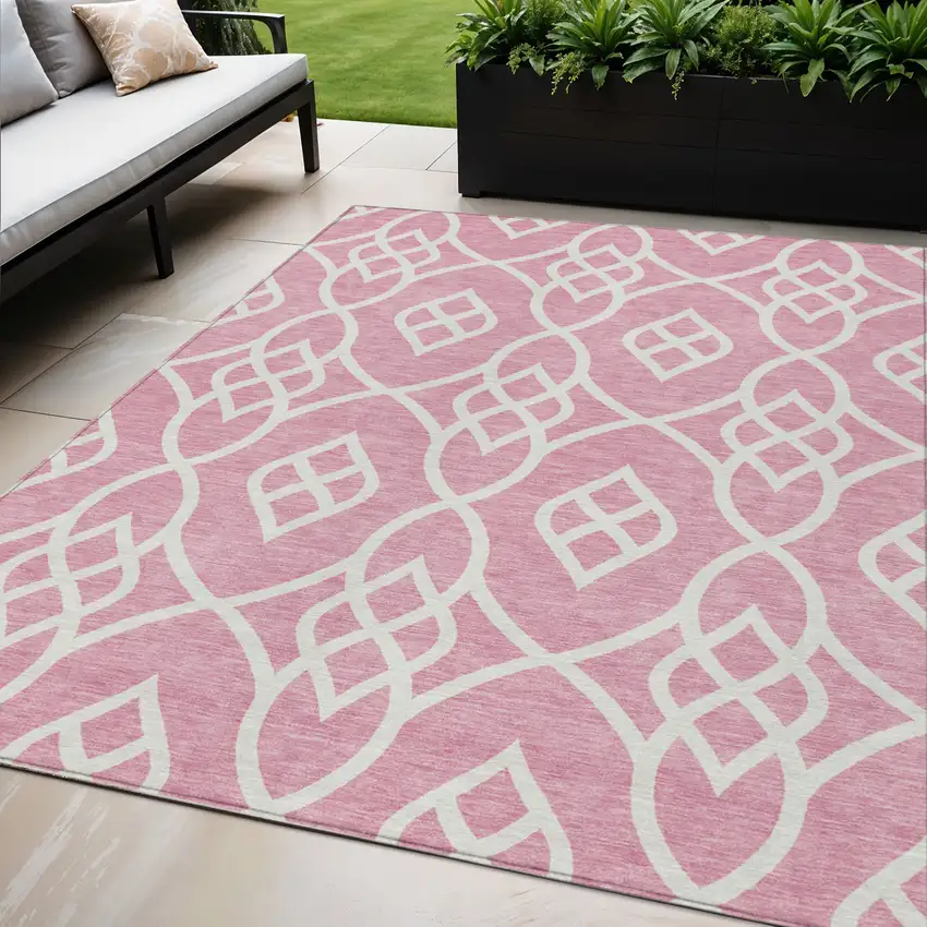Pink And Ivory Trellis Washable Indoor Outdoor Area Rug Photo 1