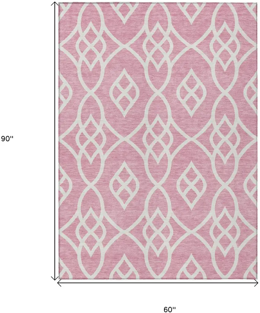 Pink And Ivory Trellis Washable Indoor Outdoor Area Rug Photo 3