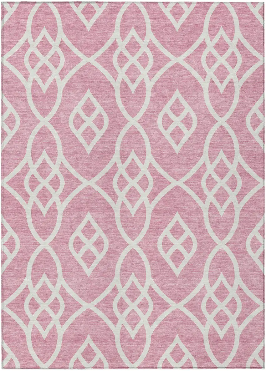 Pink And Ivory Trellis Washable Indoor Outdoor Area Rug Photo 2