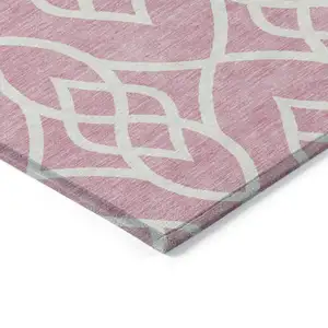 Photo of Pink And Ivory Trellis Washable Indoor Outdoor Area Rug
