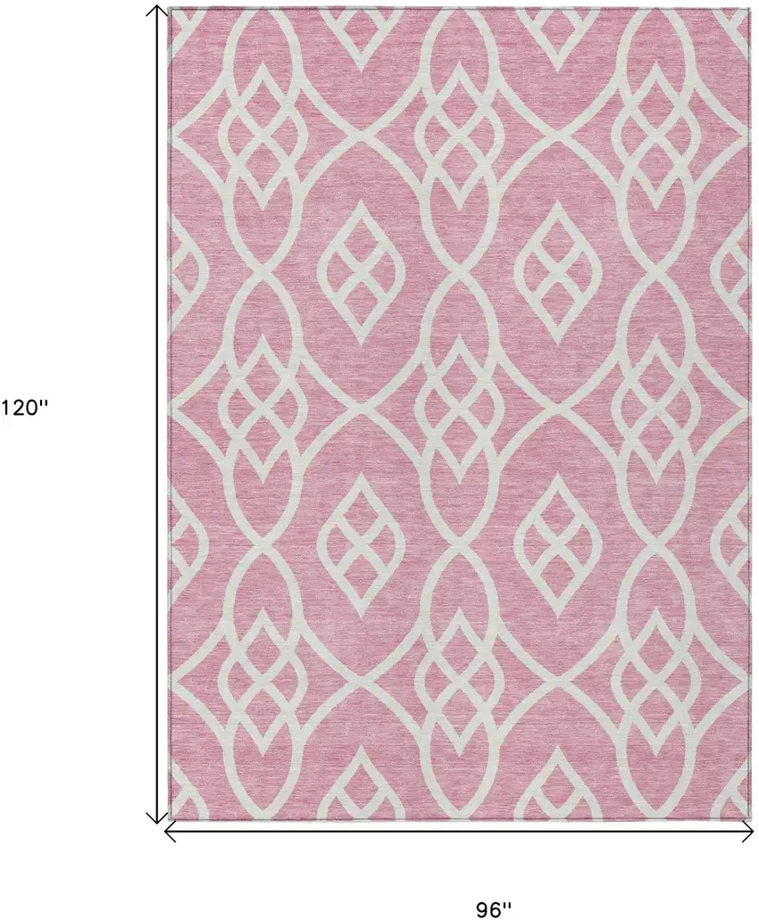 Pink And Ivory Trellis Washable Indoor Outdoor Area Rug Photo 3