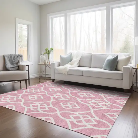 Pink And Ivory Trellis Washable Indoor Outdoor Area Rug Photo 9