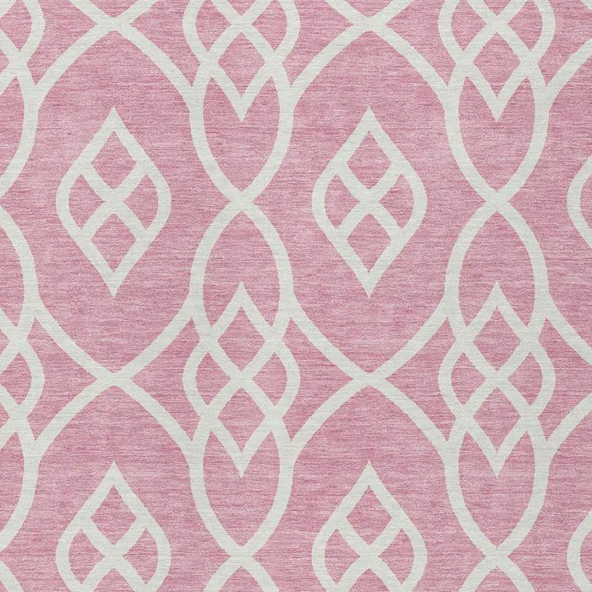 Pink And Ivory Trellis Washable Indoor Outdoor Area Rug Photo 6