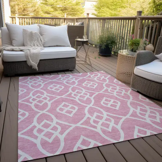 Pink And Ivory Trellis Washable Indoor Outdoor Area Rug Photo 9