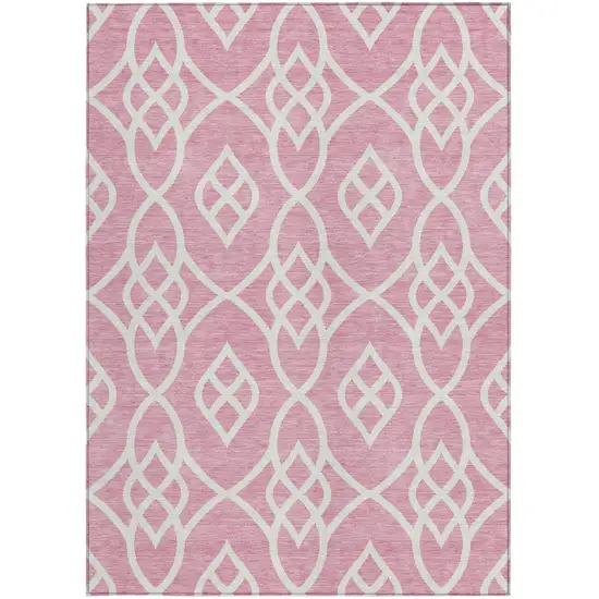 Pink And Ivory Trellis Washable Indoor Outdoor Area Rug Photo 6