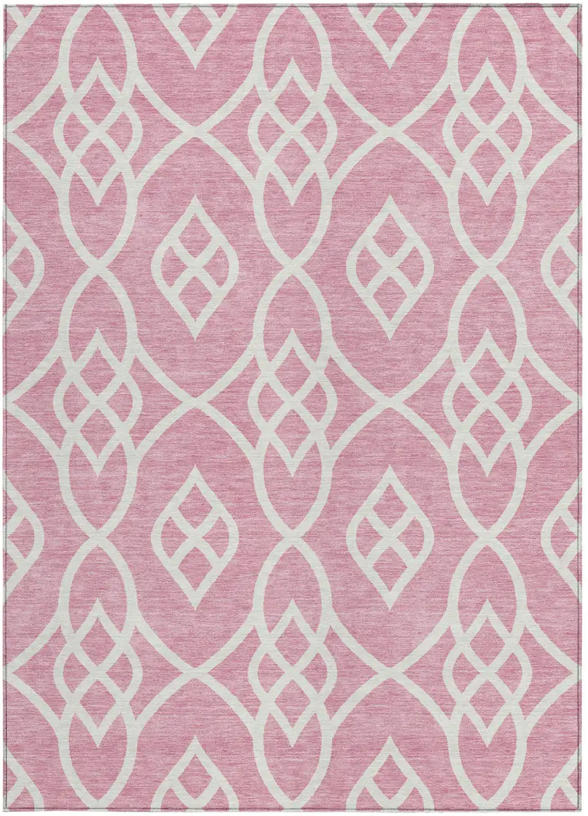 Pink And Ivory Trellis Washable Indoor Outdoor Area Rug Photo 6