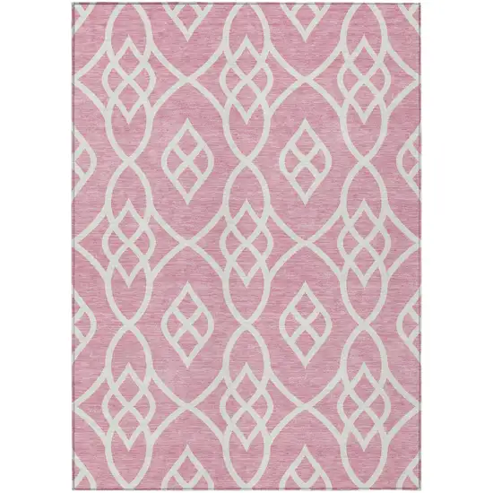 Pink And Ivory Trellis Washable Indoor Outdoor Area Rug Photo 2