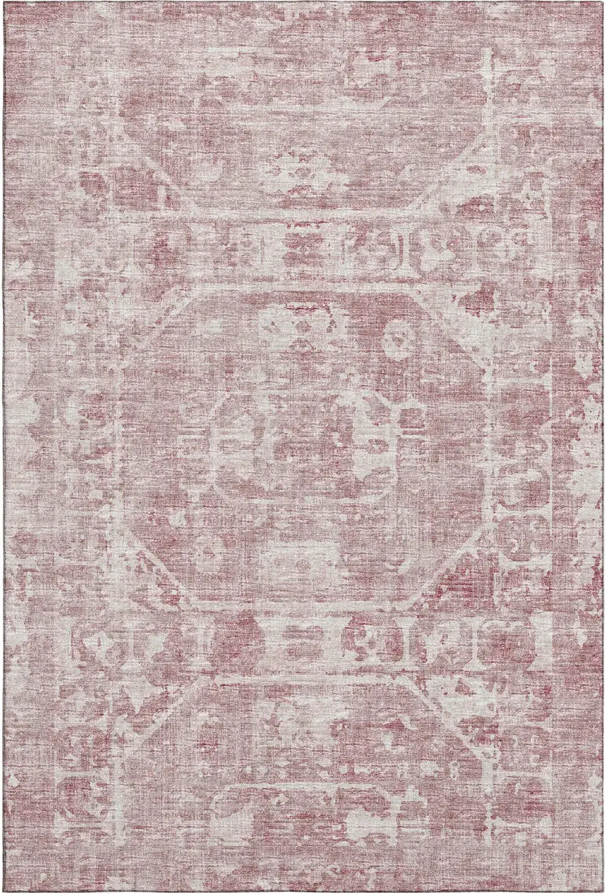 Pink And Ivory Tribal Washable Indoor Outdoor Area Rug Photo 2