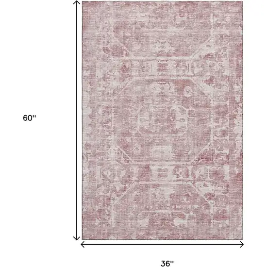 Pink And Ivory Tribal Washable Indoor Outdoor Area Rug Photo 3