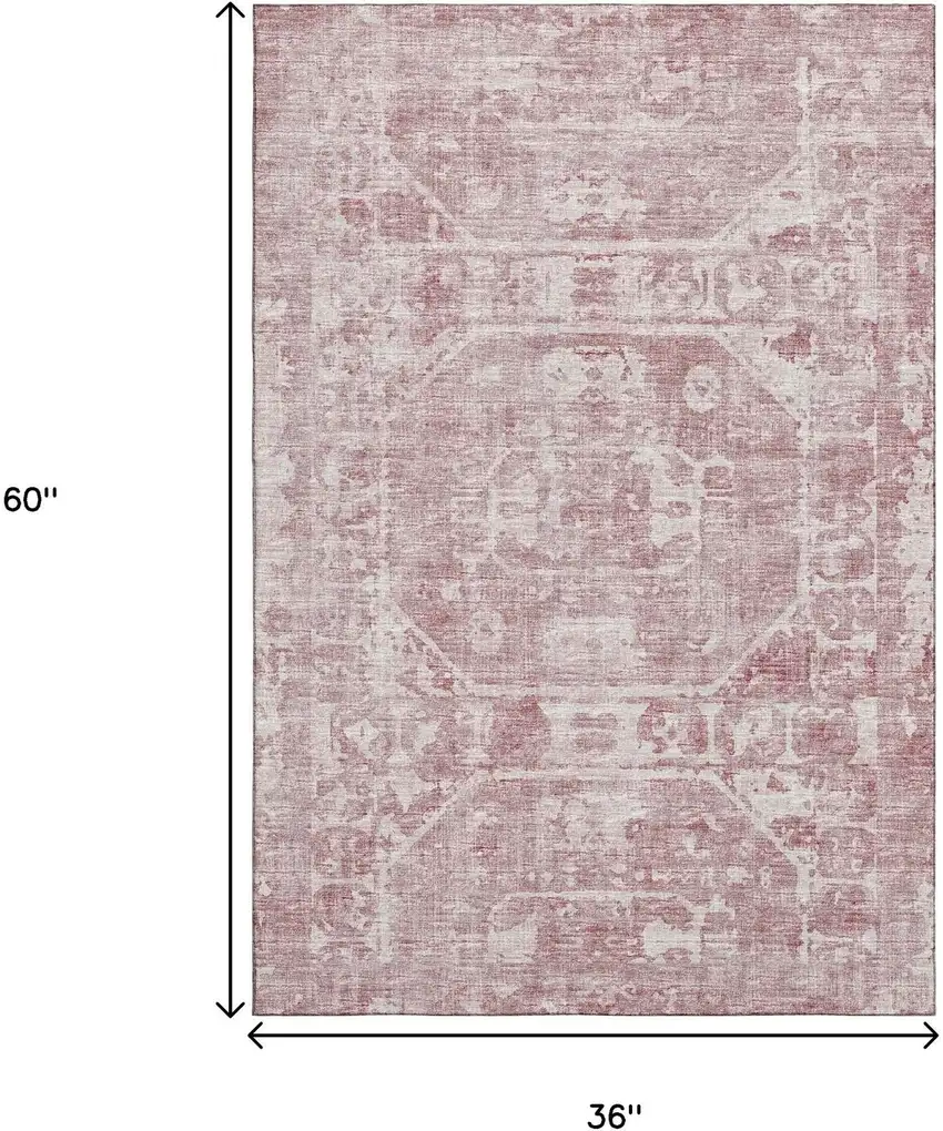 Pink And Ivory Tribal Washable Indoor Outdoor Area Rug Photo 3