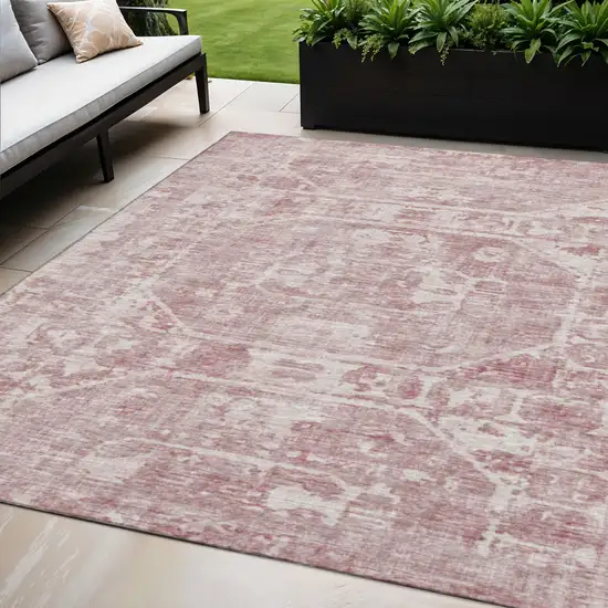 Pink And Ivory Tribal Washable Indoor Outdoor Area Rug Photo 1