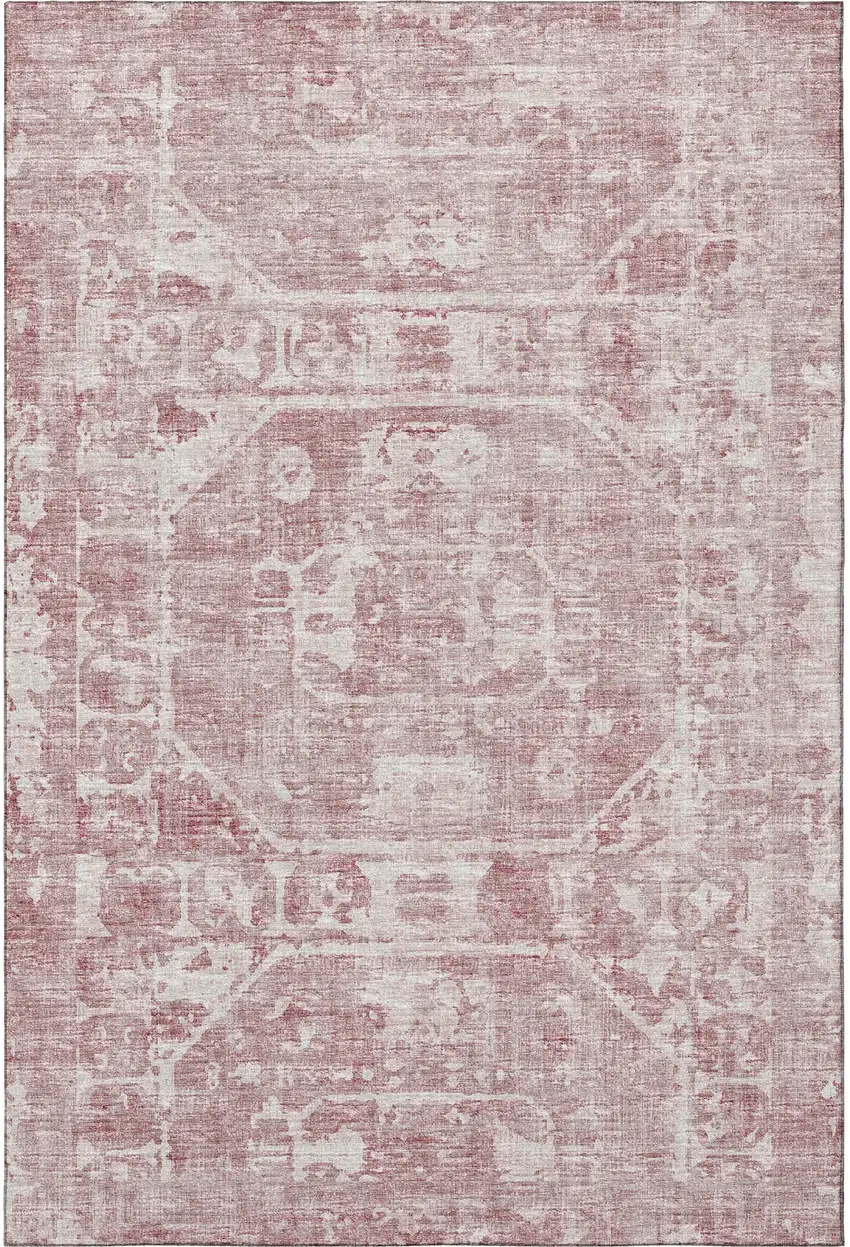 Pink And Ivory Tribal Washable Indoor Outdoor Area Rug Photo 4