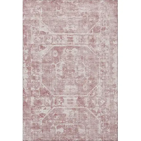 Pink And Ivory Tribal Washable Indoor Outdoor Area Rug Photo 4