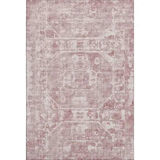 Pink And Ivory Tribal Washable Indoor Outdoor Area Rug Photo 2