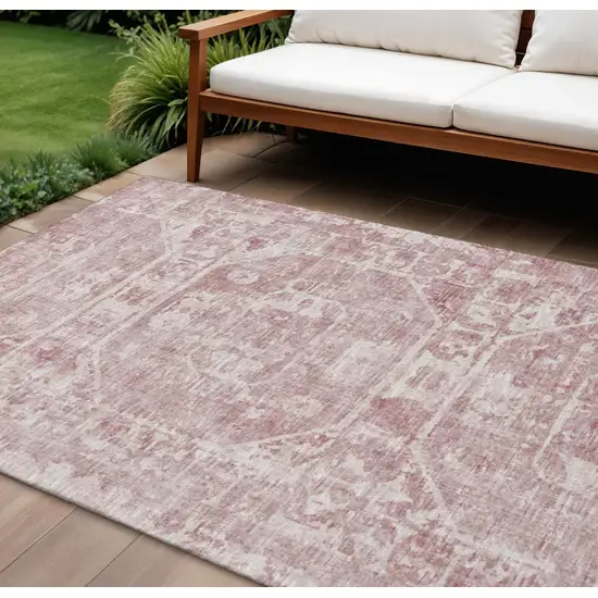 Pink And Ivory Tribal Washable Indoor Outdoor Area Rug Photo 1