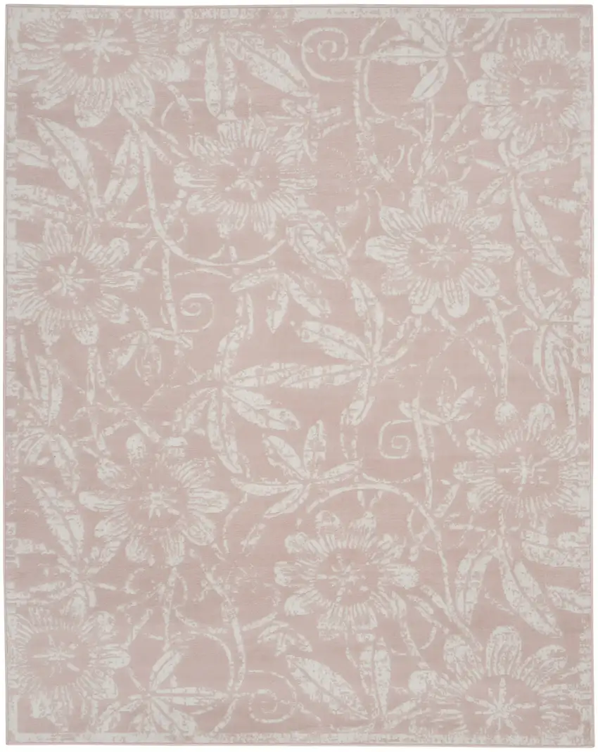 Pink And Ivory Tropical Floral Distressed Area Rug Photo 2