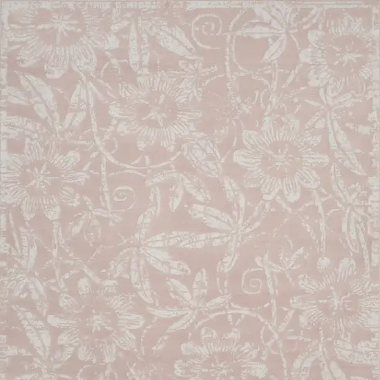 Pink And Ivory Tropical Floral Distressed Area Rug Photo 7
