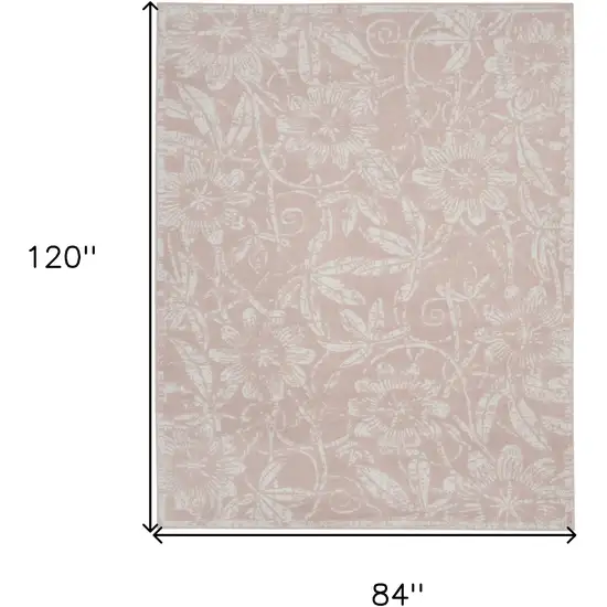 Pink And Ivory Tropical Floral Distressed Area Rug Photo 3