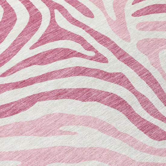 Pink And Ivory Zebra Print Washable Indoor Outdoor Area Rug Photo 6
