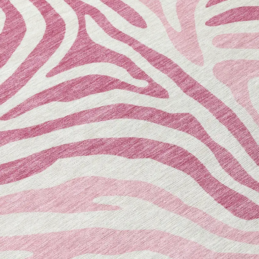Pink And Ivory Zebra Print Washable Indoor Outdoor Area Rug Photo 6